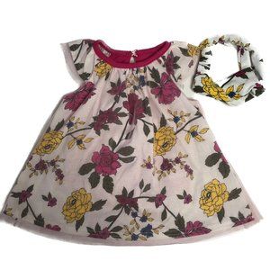 Emporio Baby Romper Dress with 1 Piece Diaper Cover Headband Pink Yellow Flowers